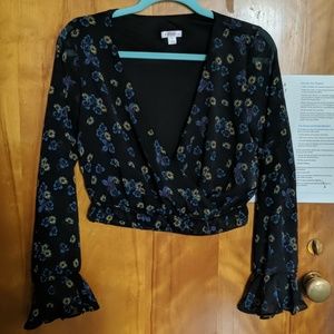 Cropped long sleve v-neck